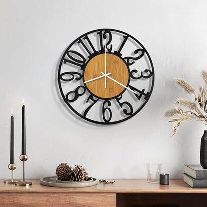 Maxstar 10" Silent Wall Clock – Battery Operated, Rustic Metal & Wood - color: Yellow, size: 10 Inch