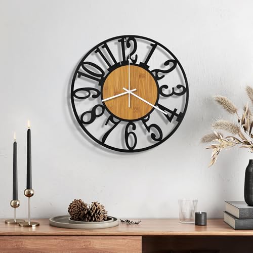 Maxstar 10" Silent Wall Clock – Battery Operated, Rustic Metal & Wood - color: Yellow, size: 10 Inch
