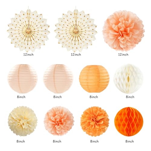 Orange-Beige Fal Boho Birthday Party-Decorations - 21pcs Autumn One Two Sweet Peach Happy Banner,Girls Groovy Paper Streamers Lanterns Honeycomb,Tissue Pom Poms Fan,Hippie Garland Decor Huglony - color: Orange-beige