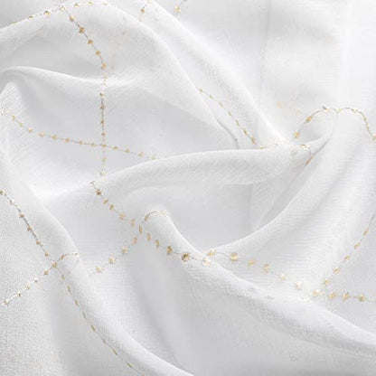 VISIONTEX White Sheer Curtains Beige Dots Moroccan Embroidered 63 Inches - color: Dots-beige, size: 54"W x 63"L (Pack of 2)