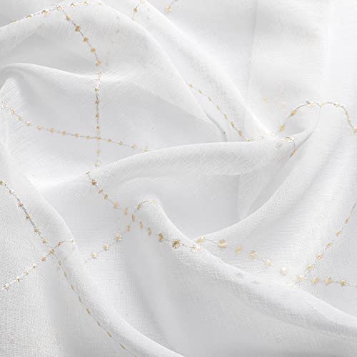 VISIONTEX White Sheer Curtains Beige Dots Moroccan Embroidered 96 Inches - color: Dots-beige, size: 54"W x 96"L (Pack of 2)
