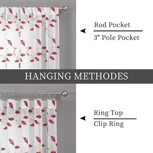 Tollpiz Burgundy Red Leaf Sheer Tier Curtains Kitchen 30 x 24 Inches - color: Burgundy Red, size: 30"W x 24"L (Pack of 2)
