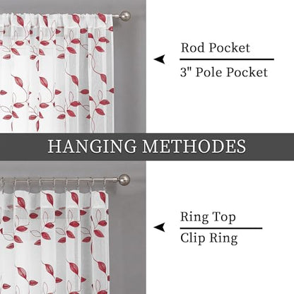 Tollpiz Burgundy Red Leaf Sheer Tier Curtains Kitchen 30 x 24 Inches - color: Burgundy Red, size: 30"W x 24"L (Pack of 2)