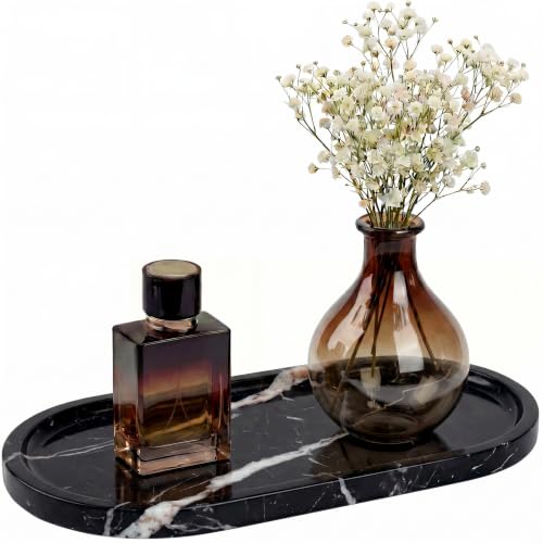 YKAJO Nero Marquina Oval Marble Tray, 11.8x5.9 Vanity Perfume Organizer - color: Nero Marquina, size: 11.8" x 5.9" x 0.6"