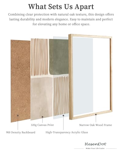 HesenDot Natural OAK Wood Abstract Geometric Framed Wall Art,12x16in - color: Sage Green Shapes