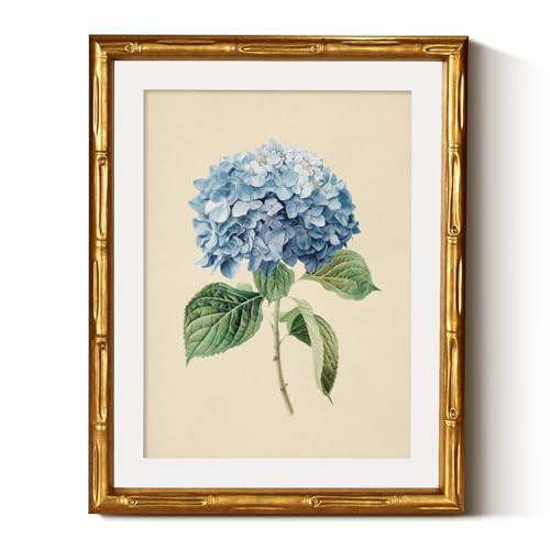 InSimSea Gold Bamboo Framed Wall Art, Retro Blue Hydrangea Prints, 11x14In - color: A Blue Hydrangea
