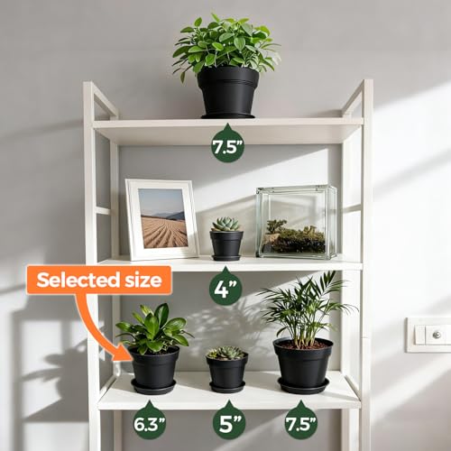 T4U Plant Pots Indoor 6 Inch 8 Pack, Plastic Flower Pots with Saucer Black - color: Black, size: 6 inch