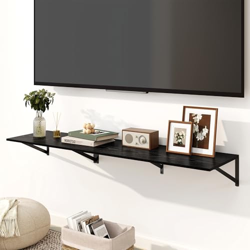 Fun Memories Floating Shelves for Wall, 12 Inch Deep Floating Shelves Set of 2, 16W x 12D Large Wall Shelf with Sturdy Metal Brackets for Living Room, Bathroom, Bedroom and Kitchen, Black - color: Black, size: 16"L x 12"D
