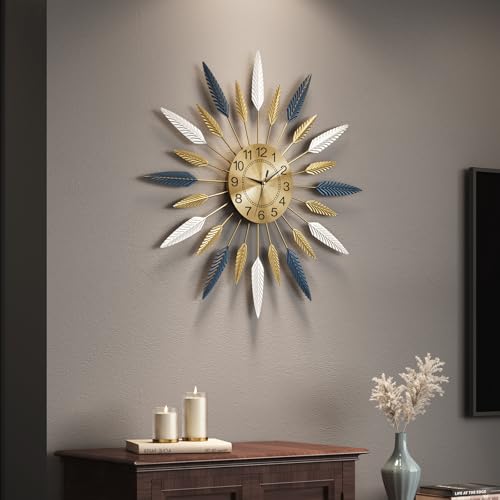 Cuspin 24 Inch Gold Wall Clock Large Mid Century Modern Sunburst Wall Clock - color: Leaf Sunburst, size: Small