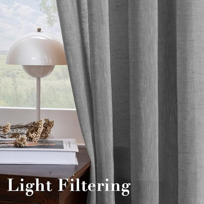 H.VERSAILTEX Charcoal Grey Linen Sheer Curtains 63" 2 Panels Grommet - color: Charcoal Grey, size: 37"W x 63"L (Pack of 2)