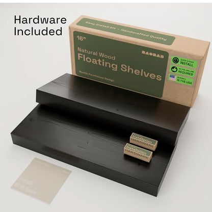 Solid Wood Floating Shelves For Wall 16 inch Black, Bathroom Wooden Shelf - color: Black, size: 16 Inch