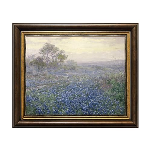 Vintage Framed Bluebonnets Painting Canvas Print Wall Art for Bedside Table - color: Bluebonnets, size: 12"L x 10"W