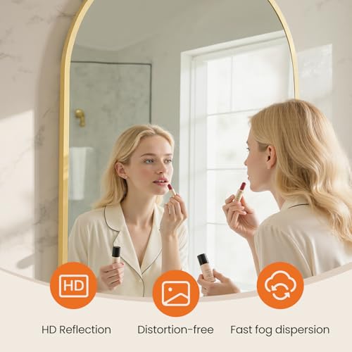 Sweetcrispy 30x40 Bathroom Mirrors for Wall, Arched Mirror for Over Sink - color: Gold, size: 30"L x 40"W