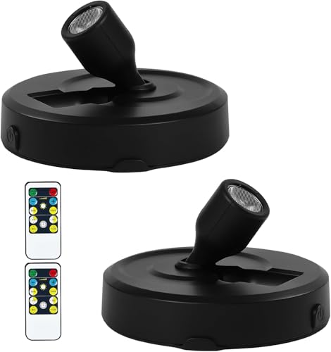Wireless Spotlight Battery Operated, 2-Pack Tap Closet Light LED Puck Lights with Remote, Stick on Artwork Lighting with Rotatable Head for Wall Entrance Hallway Basement Artwork Decorative - color: White