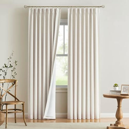 Vision Home Natural Pinch Pleated Full Blackout Curtains Linen Blended Room Darkening Window Curtains 63 inch for Living Room Bedroom Thermal Insulated Pinch Pleat Drapes with Hooks 2 Panel 40"Wx63"L - color: Natural, size: 40"W x 63"L (Pack of 2)