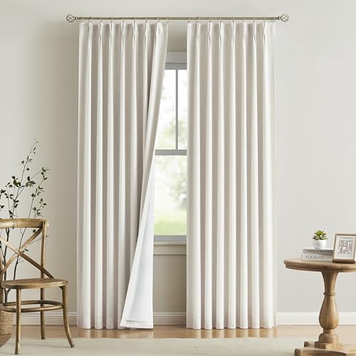Vision Home Natural Pinch Pleated Full Blackout Curtains Linen Blended Room Darkening Window Curtains 90 inch for Living Room Bedroom Thermal Insulated Pinch Pleat Drapes with Hooks 2 Panel 40"Wx90"L - color: Natural, size: 40"W x 90"L (Pack of 2)