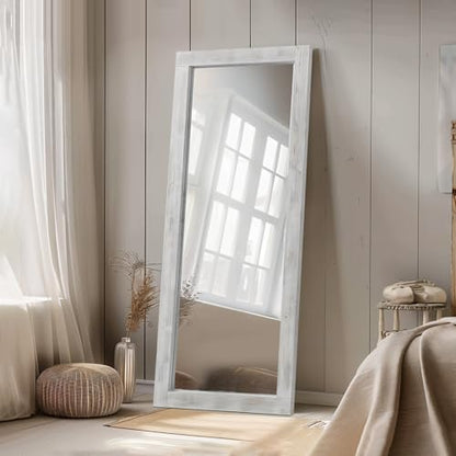 MELOMOIR Farmhouse Full Length Mirror Wood Frame 56"x21", Weathering White - color: Weathering White, size: 56"L x 21"W