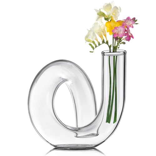Joeyan Handmade Small Glass Flower Vase,Decorative Geometric Glass Bud Vase - color: Clear