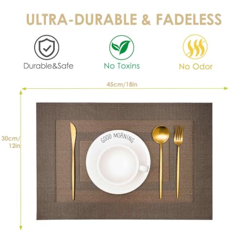 GIVERARE Placemats Set of 4, Heat-Resistant Woven Vinyl Placemat, Non-Slip Washable PVC Table Mat, Easy to Clean Premium Plastic Mats for Dining, Kitchen Table (Dark Brown) - color: Dark Brown