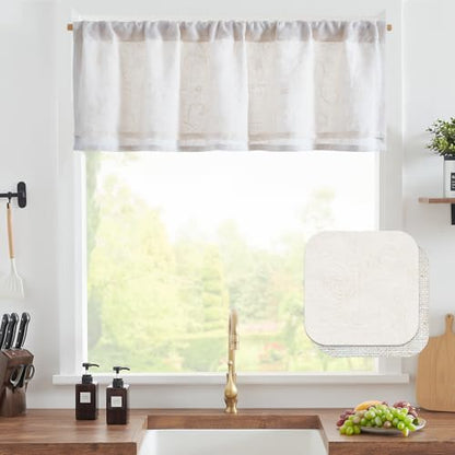 jinchan Kitchen Valance Curtain Double Layers, 1 Panel, Crude - color: Scroll Floral | Crude, size: 50"W x 16"L (Pack of 1)