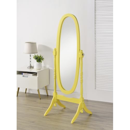 Cheval Mirror Full Length Floor Mirror with Stand, Adjustable Oval Wood Standing Mirror, Freestanding Dressing Mirror for Bedroom, Living Room and Dressing Area (Yellow) - color: Yellow