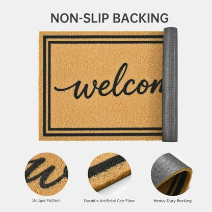 Front Door Mat Outside Non-Slip Welcome Doormat (Welcome, 17x29 in) - color: 1- Welcome Border- 2