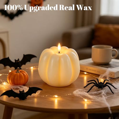 Wondise Fall Decorations Real Wax Pumpkin Candles with Remote Timer - color: 5-White