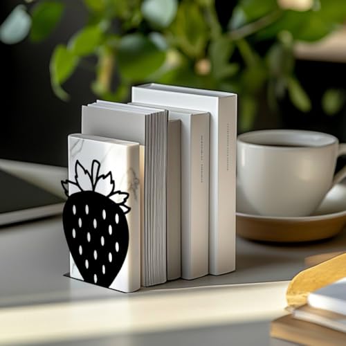 Peacoblue 5.3"x4.3"x6.1" Metal Bookends, Heavy Duty Book Ends for Shelves - style: Strawberry