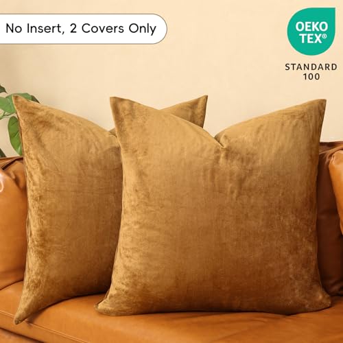 PHF Velvet Euro Shams 26" x 26", Brownish Camel, No Insert, 2 Pack - color: Brownish Camel, size: 26" x 26" (Pack of 2)