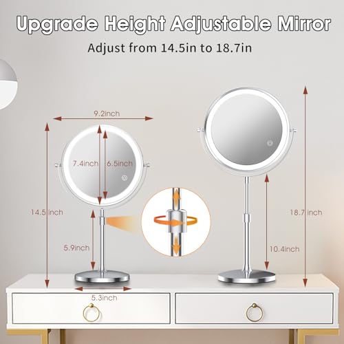 MILPROX Adjustable Height Makeup Mirror with 10X Magnifying & Light, Silver - color: Silver