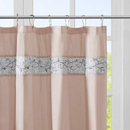 Madison Park Serene Faux Silk Embroidered Floral Shower Curtain Blush 72x72 - color: Blush, size: 72"W x 72"L (Pack of 1)