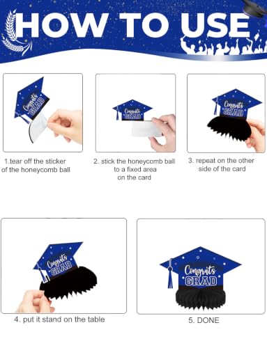 Graduation Table Decorations, Blue and Black Graduation Table Centerpieces - style: Blue Graduation