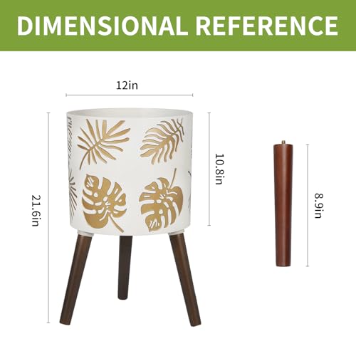 12 Inch Planter, Plant with Stand, Large Planters for Indoor Plants,Flower Pot with Drainage Holes for Outdoor,White and Gold - color: Gold White, size: 12 Inch