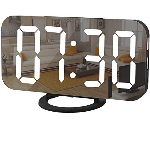 SZELAM Digital Clock Large Display, LED Alarm Electric Clocks Mirror Surface for Makeup with Diming Mode, 3 Levels Brightness, Dual USB Ports Modern Decoration for Home Bedroom Decor-Black - color: Black