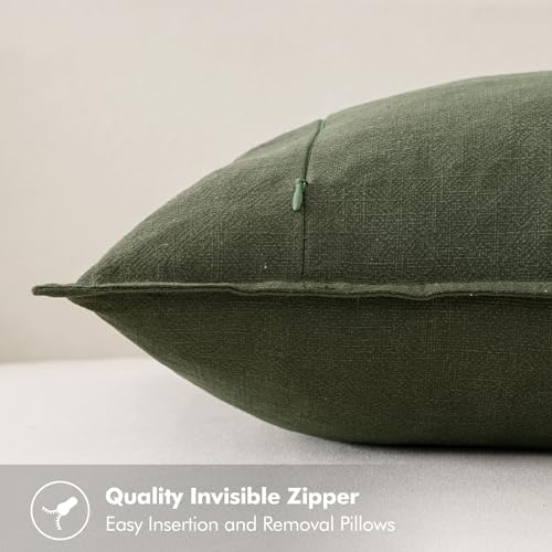 MIULEE Neutral Green/Brown Boho Linen Pillow Covers 18x18 Inch Pack of 4 - color: Neutral Green/Brown, size: 18" x 18" (Pack of 4)