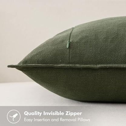 MIULEE Neutral Green/Brown Boho Linen Pillow Covers 18x18 Inch Pack of 4 - color: Neutral Green/Brown, size: 18" x 18" (Pack of 4)