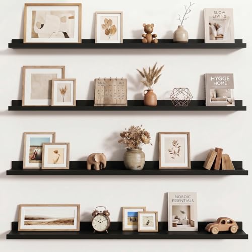 Axeman Picture Ledge Shelf, 48 Inch Black Floating Shelves Set of 4 - color: Black, size: 48 Inch