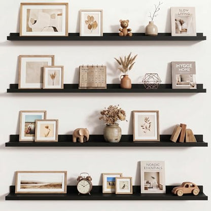 Axeman Picture Ledge Shelf, 48 Inch Black Floating Shelves Set of 4 - color: Black, size: 48 Inch