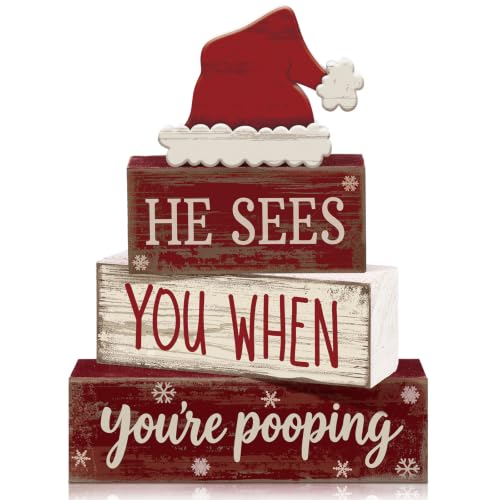 Moucuny 4 Pcs Christmas Bathroom Decorations, Funny Christmas Wooden Signs - style: Christmas Bathroom