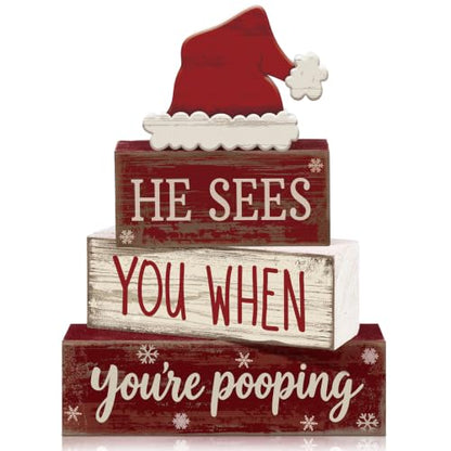 Moucuny 4 Pcs Christmas Bathroom Decorations, Funny Christmas Wooden Signs - style: Christmas Bathroom