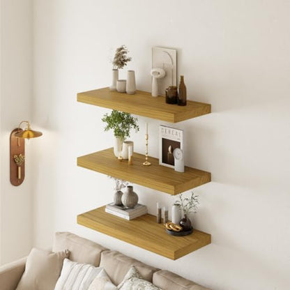 36" Extra Deep Floating Shelves, Set of 3, Natural Wood - color: Natural, size: 3T36IN