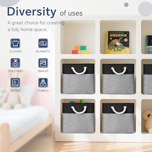 FinishingBo 11 inch Cube Storage Bin with Handles 6 Pack - color: Black/Grey-6 Pack