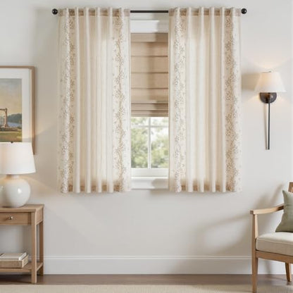 jinchan Floral Linen Curtains, Back Tab 50x63 Inch, 2 Panels Beige - color: Vine | Beige, size: 50"W x 63"L (Pack of 2)