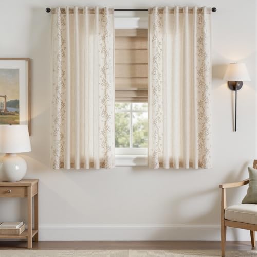 jinchan Floral Linen Curtains, Back Tab 50x63 Inch, 2 Panels Beige - color: Vine | Beige, size: 50"W x 63"L (Pack of 2)