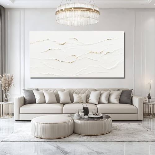 WINKAILIN Modern White Abstract Wall Art for Living Room 29x58 Inch - color: White and Gold, size: 58"L x 29"W