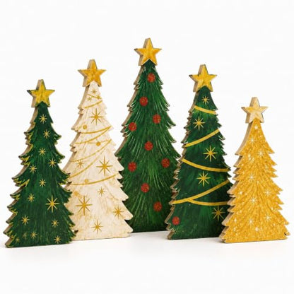 Christmas Decorations Indoor, 5 Pcs Rustic Christmas Star Tree Home Decor
