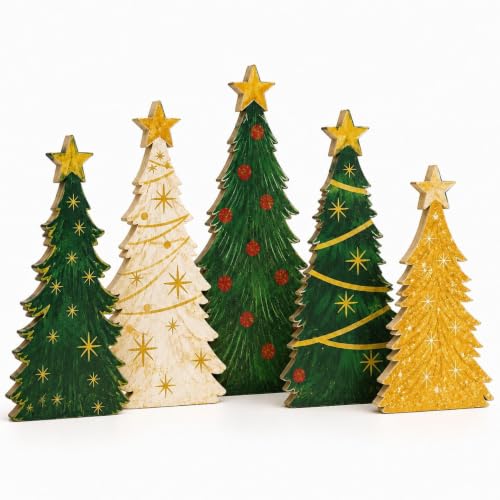 Christmas Decorations Indoor, 5 Pcs Rustic Christmas Star Tree Home Decor