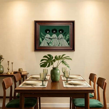 Dark Brown Framed Green White Striped Black Woman Wall Art 9x11 in - color: 3Green Abstract Woman, size: 9x11 in