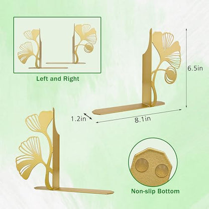 Gold Bookends – Unique Decorative Book Ends with Ginkgo Leaf Design