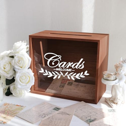 OurWarm Brown Wooden Wedding Card Box for Reception with Acrylic Window - color: Brown